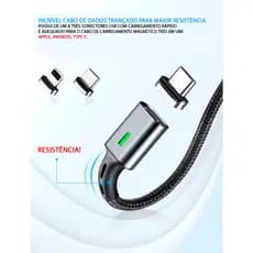 Incrível cabo de dados trançado Premium Elough! Maior resistência, possui de 1 a 3 conectores USB com carregamento rápido magnético 3 - em - 1! Apple, Android, TYPE-C.