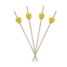 Kit 50 Espetinho Coração Amarelo 12 Cm Petiscos Copa Festa