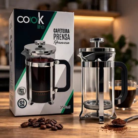 Cafeteira Prensa Francesa Premium Café Expresso Inox 350ml Cook Life