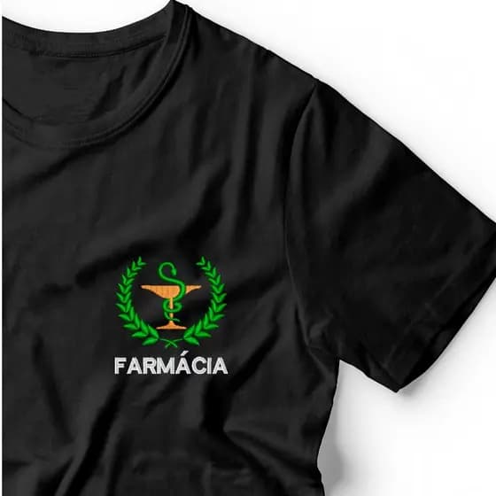 Camisa Farmácia Bordada  Símbolo Farmácia em Malha PV Farmácia Farmacêutico