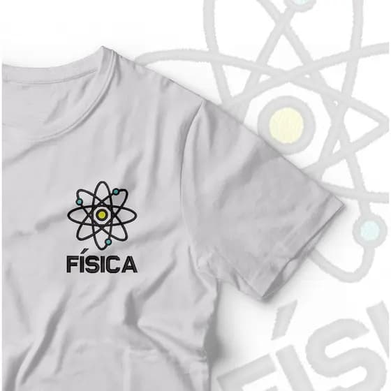 Camisa Física Bordada Símbolo Física com logo de Átomo e escrito FÍSICA em Malha PV Antipiling Faculdade de Física
