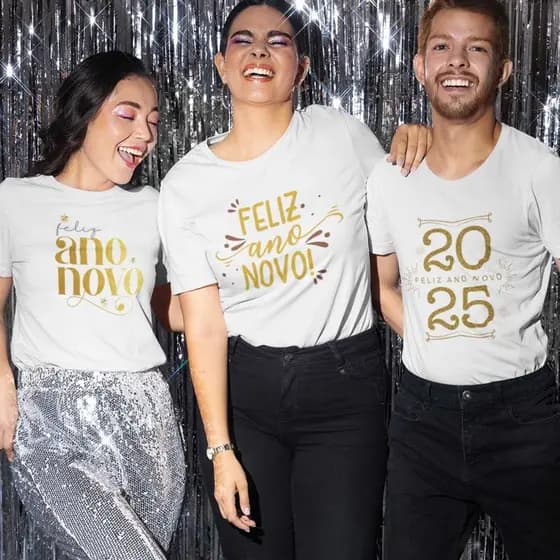 Camiseta Ano Novo Feliz 2026 Camisa Reveillon Happy New Year Feliz Ano Novo Família Branca Tshirt
