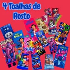 4 Toalhas de rosto infantil pequena Escolar personagens estampadas
