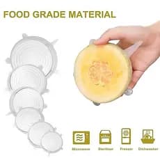 Kit 6 Tampas Tampa  Silicone Elastica Reutilizável Elástica para Potes Tapoer Panela cozinha flexivel