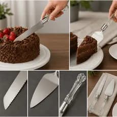 Kit para Confeitaria 2 Peças Espátula para Bolo e Faca Serrilhada Bolos Tortas e Sobremesas em Inox Cabo de Acrilico