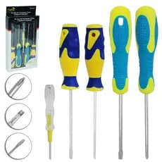 Kit Ferramentas com 5 Peças Chave de Fenda Phillips Chave Teste Profissional Multiuso Azul e Amarelo 5 Peças