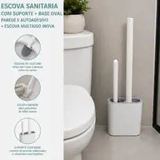 Kit Escova Sanitária de Silicone com Suporte Organizador e Escova de Limpeza 3 Peças para Banheiro