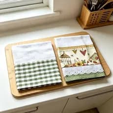 Pano de Prato Kit 2 Peças Pássaros Xadrez Verde 100% Algodão Casa Debrum