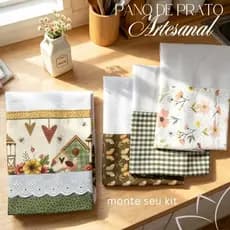 Pano de Prato Artesanal | Monte Seu Kit | Escolha a Estampa | Pano de Copa Alvejado | Enxoval de Cozinha | Casa Debrum