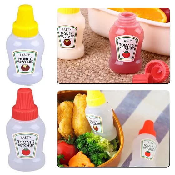 Mini Bisnaga Ketchup Mostarda 2 peças Recipiente para molhos mel calda Lancheira Saudável Academia Marmita