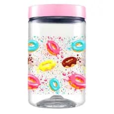 Pote Donuts Plástico 1,5L com tampa rosa Doces Bomboniere Bolachas Biscoitos