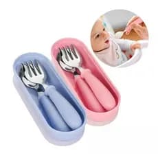 Kit Talher Infantil Colher Garfo com estojo Aço Inox Introdução Alimentar Bebê Alimentos sólidos