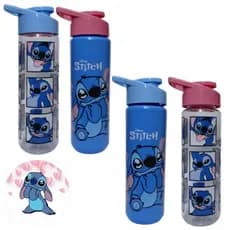 Kit 2 Squeezes Garrafinhas Stitch 700ml Plástico Livre de BPA Academia Lancheira