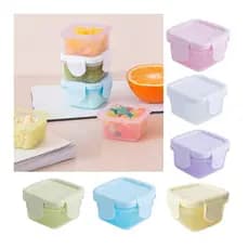 Kit 4 Mini Potes Coloridos com travas Plástico Livre de BPA 60ml Lancheira Marmita Introdução Alimentar