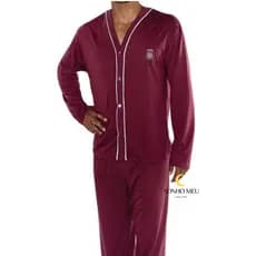 Pijama Masculino Aberto longo Botão comprido Homem Adulto Roupa Masculina Adulto
