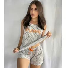 Babydoll Short Doll Pijama Camiseta Conjunto Feminino Malha Verão Luxo