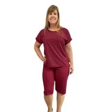Pijama Conjunto Feminino Pescador Manga Curta Malha Senhora Verão Roupa para dormir