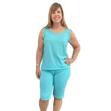 Pijama Feminino Adulto Pescador Camiseta Conjunto Curto Verão Bermuda  até o Joelho malha Poá