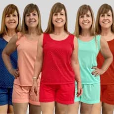 Kit 5 Pijamas de Poá Pescador Judoca Conjunto Feminino de Dormir Bolinhas Senhora Linha Noite Verão