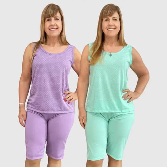 Kit 2 Pijama Pescador Feminino Poá Verão Conjunto Senhora de Dormir Confortável de Bolinhas