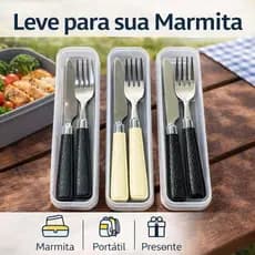 Kit Talher Portátil Garfo e Faca com Estojo Marmita Viagem Reutilizável
