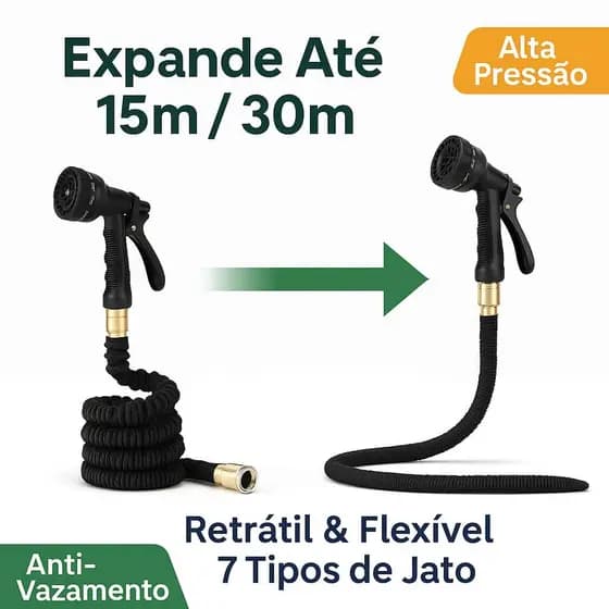 Mangueira Mágica Expansível Retrátil 15m/30m com Bico Pulverizador