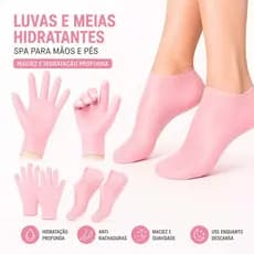 Kit Luvas e Meias Silicone Hidratante Spa Anti Rachaduras Mãos e Pés