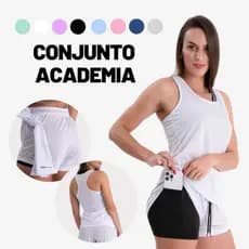 Conjunto Feminino Academia Regata Nadador e Short 2em1 com Bermuda compressão pra Exercício e Treino