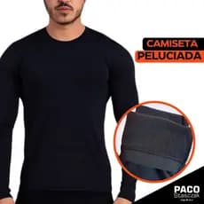 Camiseta Preta Peluciada Masculina Térmica Manga Longa pra Inverno/Frio costura reforçada