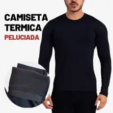 Camiseta Masculina Peluciada Preta Térmica Lisa Blusa pra Inverno e Frio