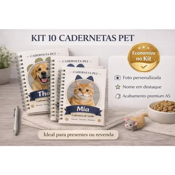 Caderneta Pet A5 Premium Kit 10 Unidades Personalizadas | Saúde, Vacinas e Histórico do Pet
