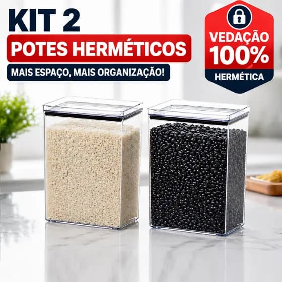 Kit 2 Potes Herméticos Lumini 4200ml Vedação 100% Empilhável Grande Cozinha Organização Alimentos