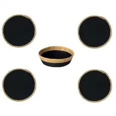 Kit Jogo Americano 04 Lugares + 01 Cesto Oval de Fibra Centro De Mesa
