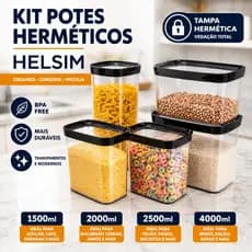 Kit Potes Herméticos Helsim Vedação para Arroz Feijão Macarrão Café e Ração