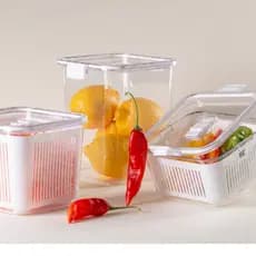 Potes Herméticos Slim Quadrado Organizador Com Cesto de Drenagem e Tampa com Trava Multiuso