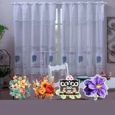 Cortina de Janela de Renda Decorativa 250x120 Branca 2 Folhas 100% Poliéster Várias Estampas