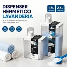 Dispenser Hermético Porta Sabão em Pó Organizador Lavanderia Lumini 1,3L 2,6L com Dosador Multiuso