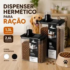 Dispenser Hermético para Ração Lumini 1,3L 2,6L Pet Cachorro Gato com Copo Dosador Multiuso Premium