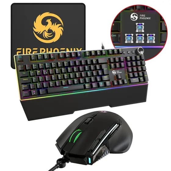 Kit Teclado Gamer Mecanico Switch Blue Abnt2 + Mouse Gamer Ergonomico Dpi 12800 Led Rgb Usb Pc Bk-04