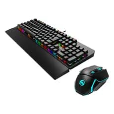 Teclado Mecânico Gamer Switch Blue Led Rgb Com Mouse Gamer 7 Botões 7200 Dpi Usb Fire Phoenix Bk-09