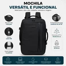 Mochila Executiva Masculina Trabalho Faculdade Reforçada Preta
