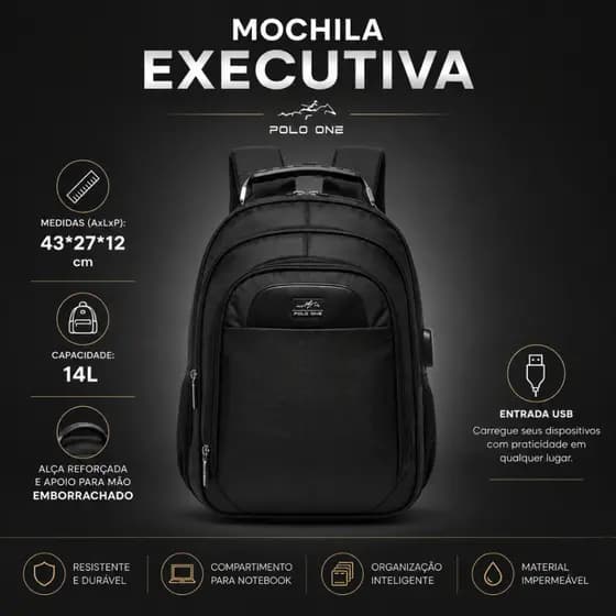 Mochila Executiva Polo One Trabalho Notebook Espaçosa Reforçada