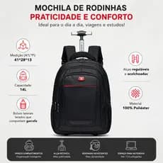 Mochila Bolsa Rodinhas Executiva Trabalho Resistente Notebook