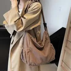 (2206)Bolsa de veludo cotelê feminina, grande capacidade, bolsa carteiro casual para deslocamento diário