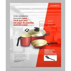 Jogo Com Caçarola Fervedor E Frigideira Cereja Com Dourado - 3 Peças Mais Brinde