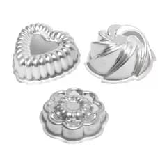 CONJUNTO FORMA DE BOLO DECORADO COM 3 PEÇAS BOLO VULCÃO CORAÇÃO GOMADO E BOLO MARGARIDA EM ALUMINIO PROFISSIONAL IG965