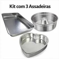 Kit 3 Formas Forma de Bolo Coração, Forma Retangular e Forma de Pudim **Para Bolos de Até 1kg** em Alumínio IF235