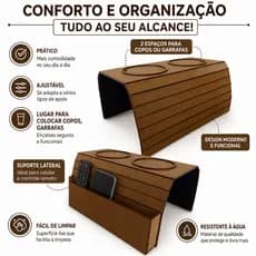 Esteira Suporte Porta Copos Braço Sofa Bandeja Decoração Sofá e Sala Escritório