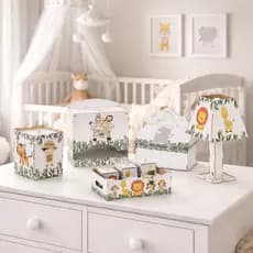 Kit Higiene Bebê safari 8 Pç Mdf Mult uso adesivado novidade Pronta Entrega promoção