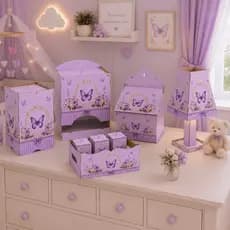 Kit Higiene para Bebê Lilás com 8 Peças em MDF
